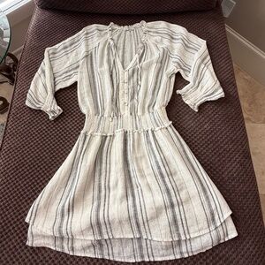 Rails Crystal Basque Stripe Linen Dress Medium Smocked Waist Boho
